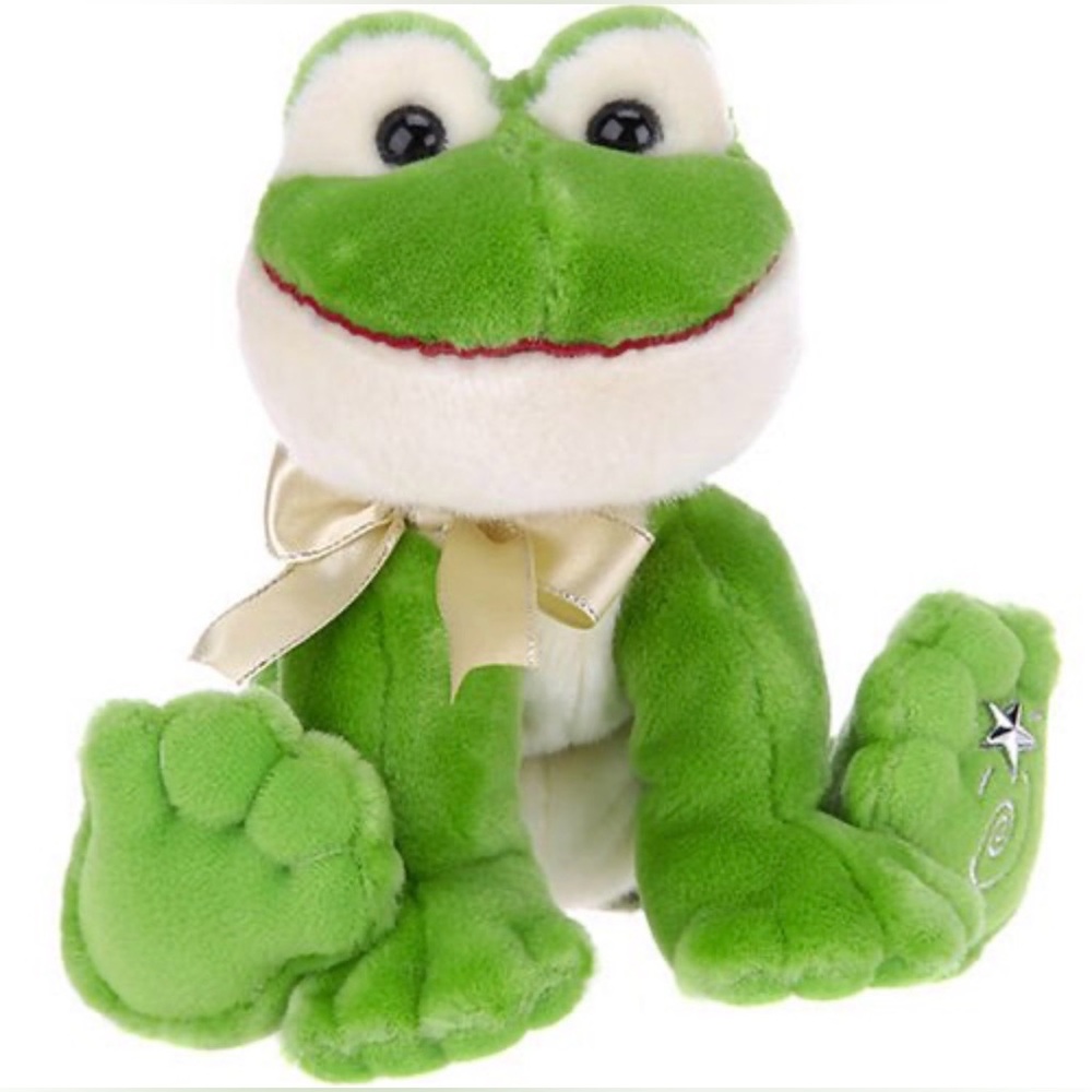 Vtg Shining Stars Green Frog Plush Stuffed Animal w/ Ribbon Star Foot RussBerrie
